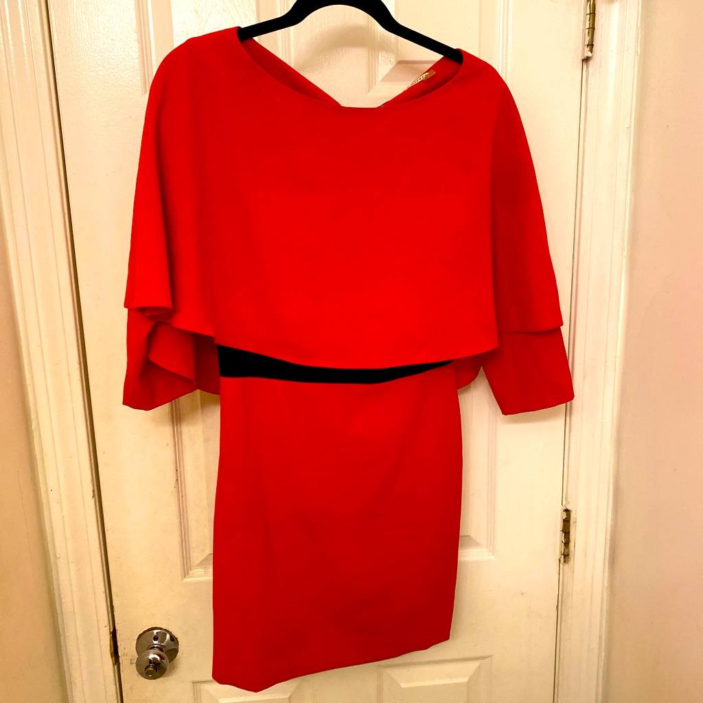 Alice + Olivia Red Cairo Cape Cocktail Dress